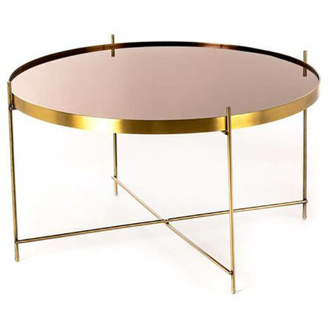 Tavolino da Giardino Ø70x40 cm in Metallo Top in Vetro Ottone Lucido (1/2)