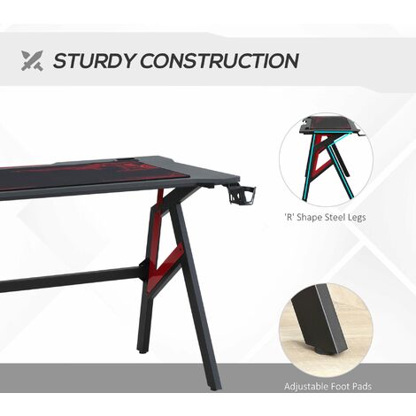 Scrivania da Gaming 120x58x75 cm in MDF e Metallo Rosso e Nero