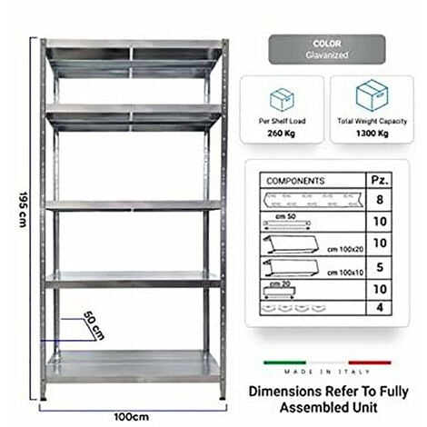 Scaffali 5 Ripiani Rinforzati 100x40 in Metallo Scaffalatura Modulare