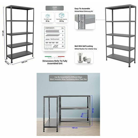 Scaffale in Metallo 5 Ripiani 100x40x187 cm Ettore Grigio Martellato