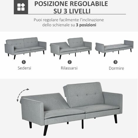 Divano Letto 2 Posti 154x87x89 cm in Tessuto Grigio – acquista su