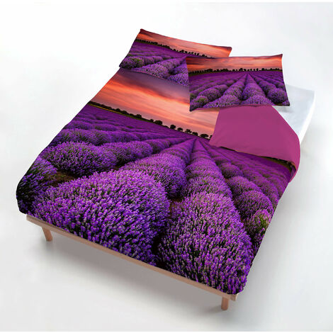 Copripiumino Matrimoniale con Federe Stampato in Microfibra Lavender
