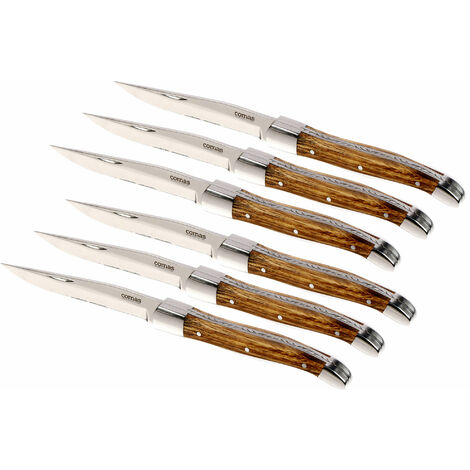 Set 6 Coltelli da Bistecca Lama Seghettata Manico in Legno Steak Alps