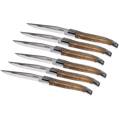 Set 6 Coltelli da Bistecca Lama Liscia Manico in Legno Steak Alps