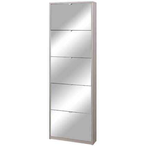 Scarpiera 5 Ante con Specchio 63x190x18 cm Olmo Chiaro (1/2)
