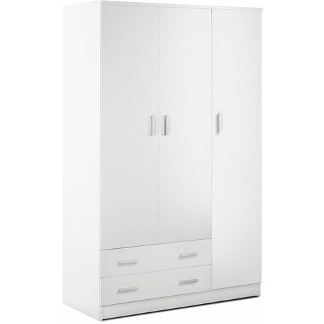 Armadio 3 Ante 2 Cassetti 115x182x52 cm Bianco Lisco (1/2)