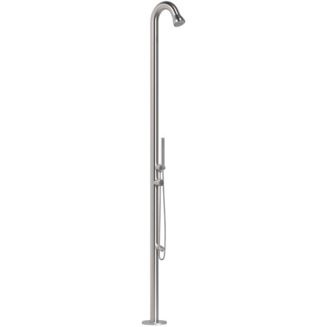 Sined Doccia Da Esterno e Interno in Inox Satinato AISI 316L con Rubinetteria 316L Soffione Doccetta Manuale e Lavapiedi Altezza 229 cm Diametro 6 cm Collegamenti Acqua Calda e Fredda BOSA INOX