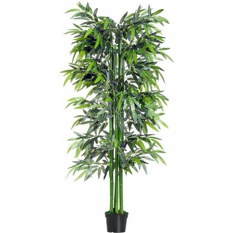 HOMCOM Bambù in Vaso Artificiale Alto 150cm, Pianta Finta Decorativa per  Interno ed Esterno, Verde