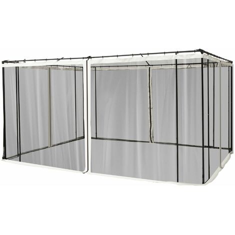 Zanzariera per Gazebo Tende di Ricambio Universale 335x207 cm con Cerniere Nero/Beige