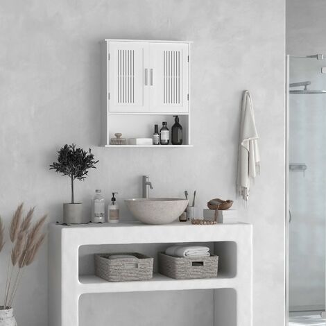Mobiletto Da Bagno Con Ante E Ripiano Regolabile – Armadietto Autoportante 60x30x80 Cm In MDF Bianco