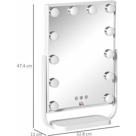 Specchio da Tavolo con LED 32,8x11x47,4 cm per Trucco Make up Bianco