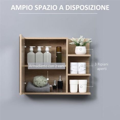 HOMCOM Specchio Da Bagno Moderno In Legno Con 4 Ripiani Nero - 2