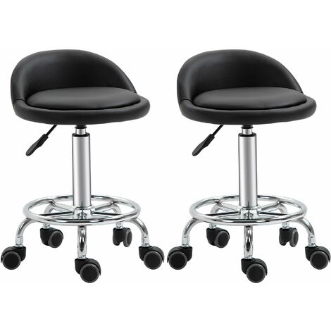 Set 2 Sgabelli Girevoli con Ruote 38x38x57-72 cm in Similpelle Nero (1/5)