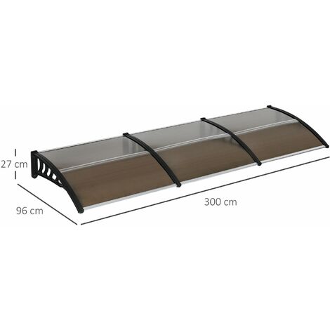 Pensilina Tettoia 300x100x26 cm in Policarbonato e Alluminio Marrone