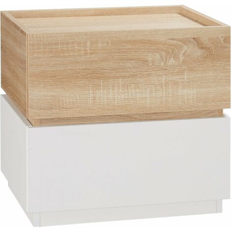 Comodino 2 Cassetti 50x40x47,5 cm Design Moderno Nature Wood e Bianco (1/5)