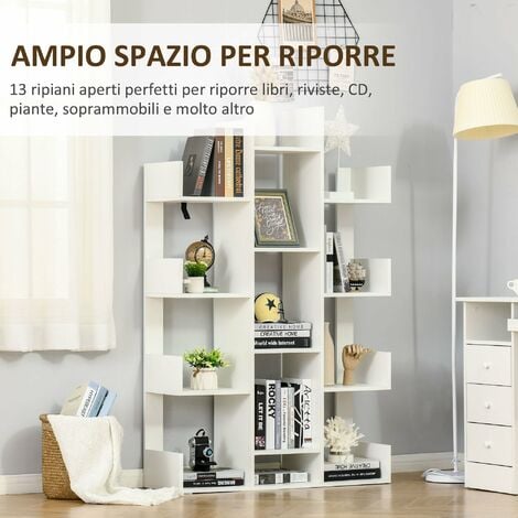 Libreria ad Albero 96x30x150 cm 13 Ripiani Bianco