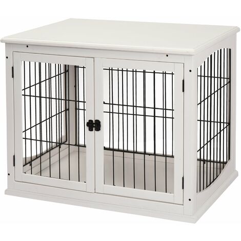 Gabbia per Cani 58,5x81x 66 cm in Legno e Acciaio Bianco