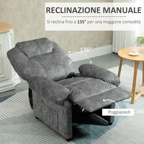 Poltrona Manuale Tessuto Relax con Sistema Recliner Ari Grigio