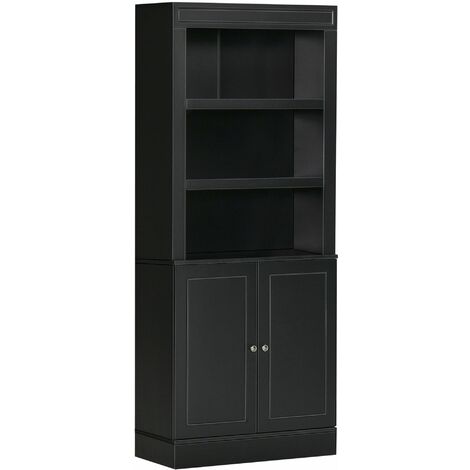 Credenza Alta 2 Ante 3 Ripiani 74,6x35,5x182,5cm in Legno Nero (1/5)