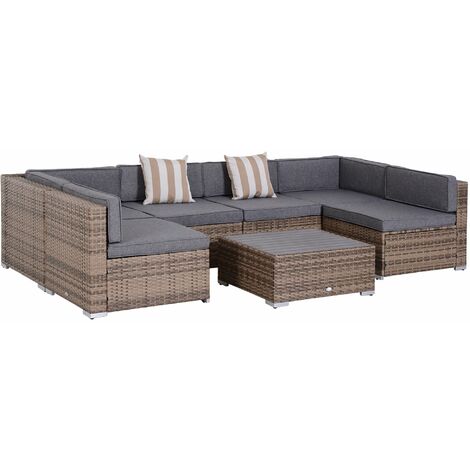 Set da Giardino Divano Modulabile e Tavolino in Rattan Grigio (1/5)