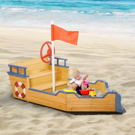 IDMarket - Sabbiera In Legno Con Tetto Apribile Blu Per Bambini, Divertimento Assicurato In Giardino