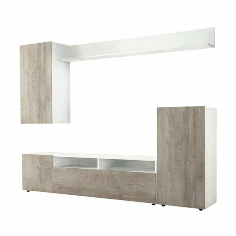 Parete Attrezzata Soggiorno Bridge 207x34x170 h cm in Truciolare bilaminato Rovere grigio (1/5)