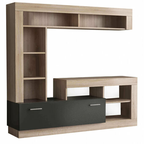 Parete Attrezzata Soggiorno Leonard 170x42x170 h cm in Truciolare bilaminato Nero (1/3)