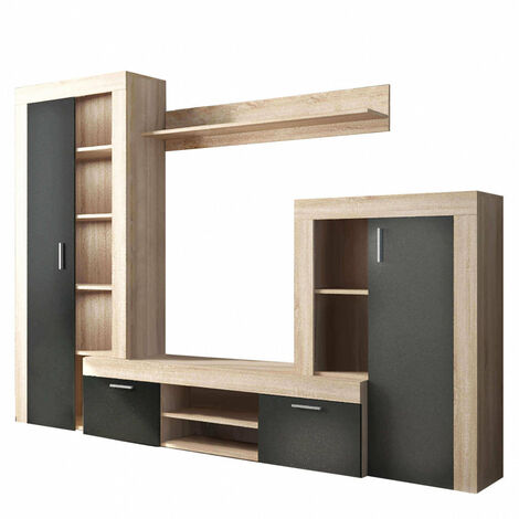 Parete Attrezzata Soggiorno Nobel 300x42x198h cm in Truciolare bilaminato Antracite