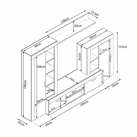 Libreria stretta Avon a stratti in legno ingegnerizzato e massiccio,  dimensioni 65 x 35 x h191 cm, peso 40 Kg, finitura rovere, blu, grigio, Woodman