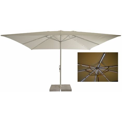 Ombrellone da Giardino 4x4 m Palo Ø60 mm con LED in Alluminio Bianco Lucido Telo in Poliestere Bianco