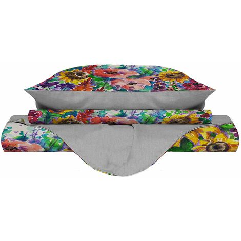 Set Copripiumino Matrimoniale Verde Grigio Floreale 3 Pezzi Set Biancheria da Letto Copripiumino in poliestere 200x200cm e 2 federe da 50 x 75 cm