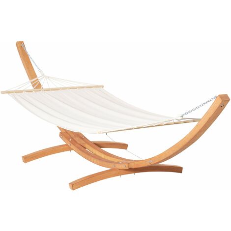 Amaca da Giardino 392x120x102 cm con Supporto in Legno di Pino e Cotone Bianca