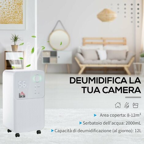 Deumidificatore d'Aria Portatile 28x20x50,5 cm 12 Litri 180W Bianco
