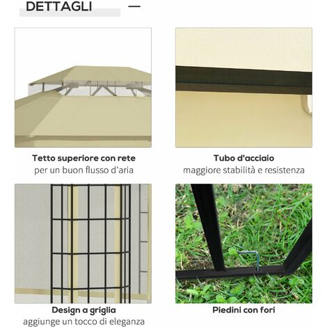 Gazebo da Giardino 3,65x3m in Metallo Beige