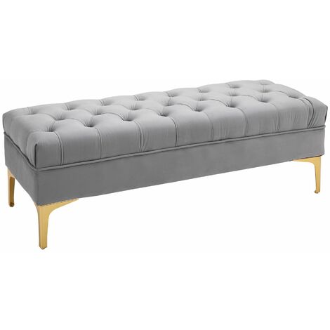 Panca Imbottita Fondoletto 118x45x42 cm in Tessuto Vellutato Grigio