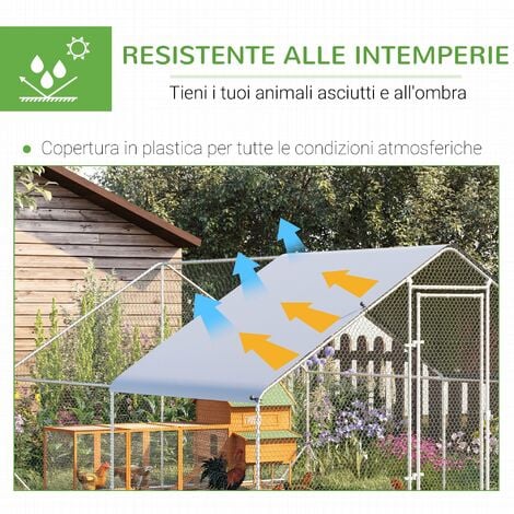 Pollaio Gabbia per Galline da Esterno 3x4x2m Telaio Zincato Argento