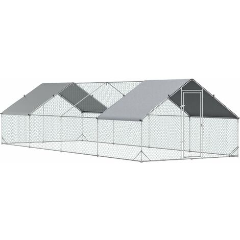 Pollaio Gabbia per Galline da Esterno 3x8x2m Telaio Zincato Argento