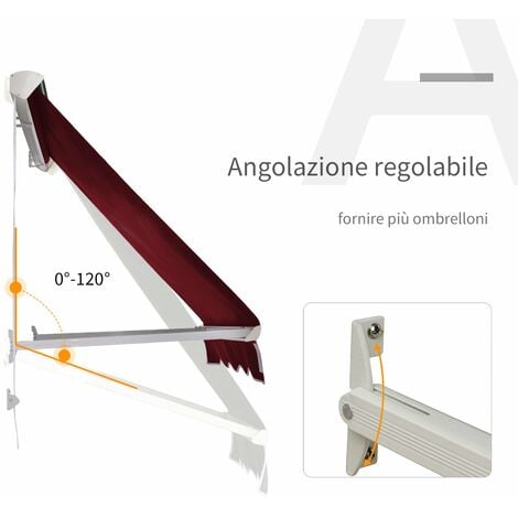 Tenda da Sole a Caduta 180×70 cm in Alluminio e Poliestere Rosso