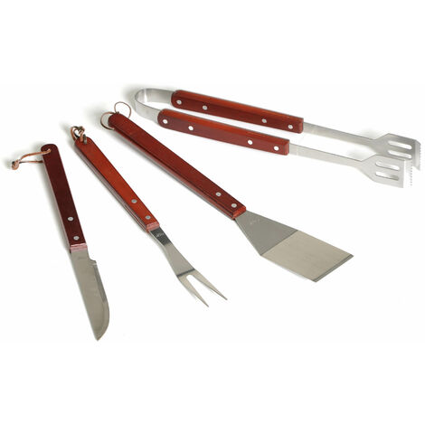 Set 4 Utensili Accessori per Barbecue Manico in Legno (1/2)