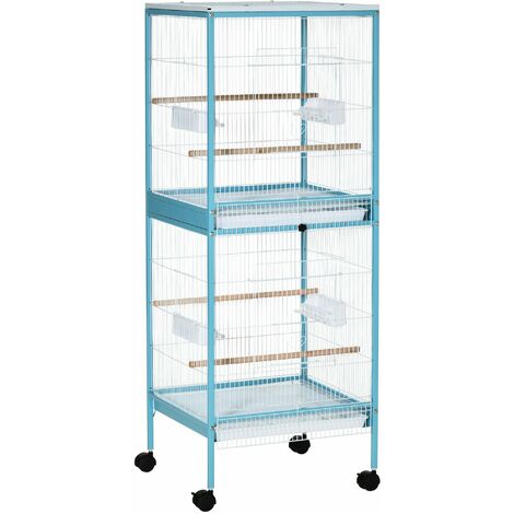 Voliera Gabbia per Uccelli 51,5x50x140 cm in Acciaio Azzurro