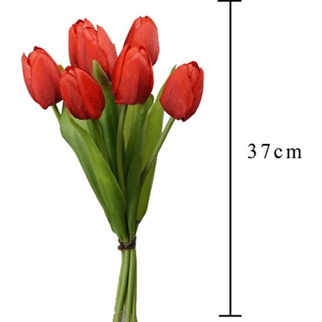 Set 3 Mazzi di 7 Tulipani Artificiali Altezza 37 cm Rosso
