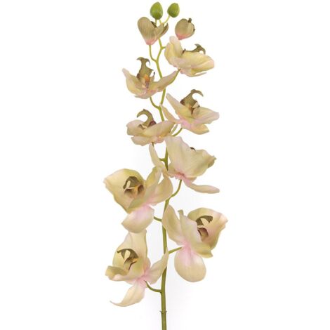 Ramo di phalaenopsis Artificiale MADOU con Foglie, Bianco-Rosa, 40cm - Orchidea Decorativa/Ramo Finto