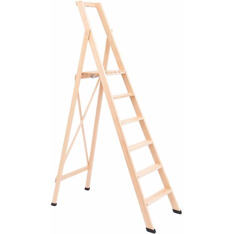 Scala Pieghevole in Legno 6 Gradini H130 cm Naturale