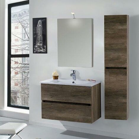 Mobile da Bagno Sospeso con Colonna Mazzoni Maiorca Light Grigio Frassinato P18x70 cm (1/4)