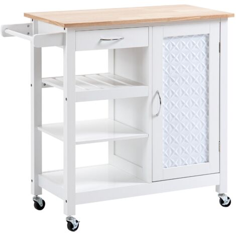 Carrello da Cucina 92x40x84 cm 1 Cassetto 1 Armadietto 3 Ripiani in MDF e Acciaio Bianco (1/5)