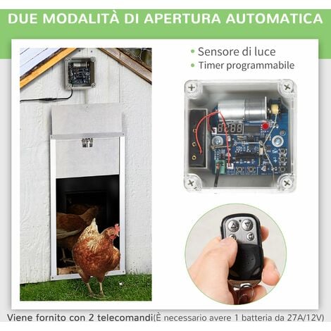 Porta Automatica per Pollaio 6V 30x30 cm con Timer e Sensore di Luce in  Alluminio e ABS Argento