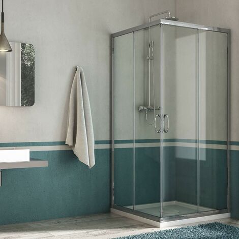 Box Doccia Angolare 75x75 cm 2 Ante Scorrevoli in Cristallo Trasparente 6mm H185 Fosterberg Vejle