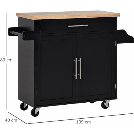 Carrello da Cucina 109x40x89 cm in Legno Nero
