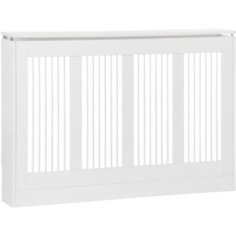 Copritermosifone a Doghe 120x18x84 cm in MDF e Acciaio Bianco