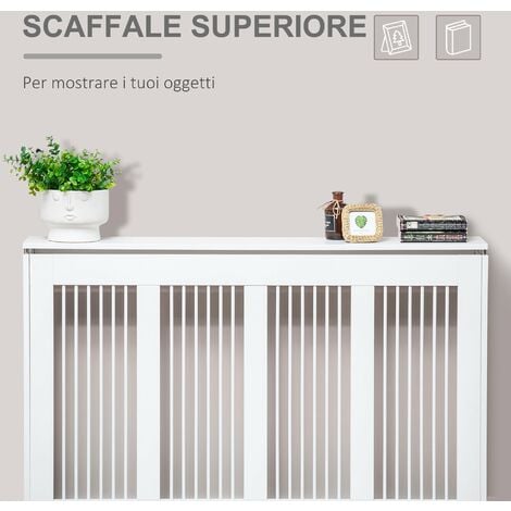 Copritermosifone a Doghe 120x18x84 cm in MDF e Acciaio Bianco